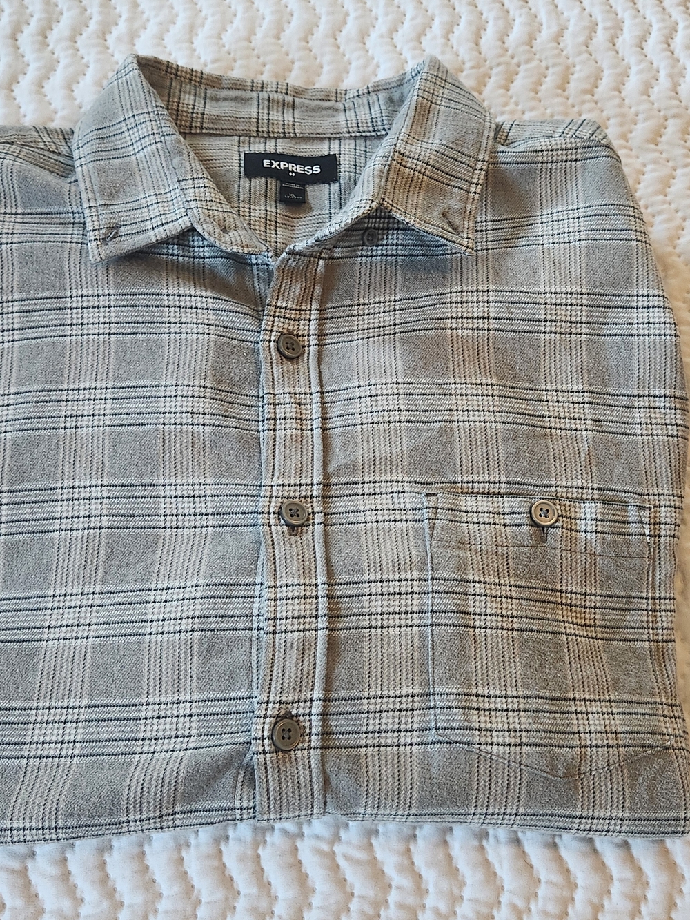 Express Men’s Gray Plaid Button-Down Shirt Size XL